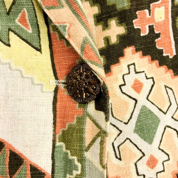 RAPHAEL LORENZO Bohemian Blazer Medium Vintage Linen Blend Single Button - Picture 4 of 7